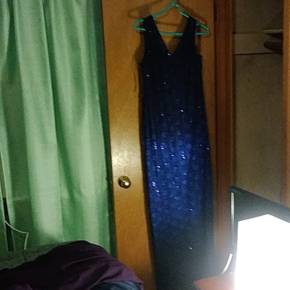 Size 12 floor length fully sequined and laced by onyx nite. Ombre blue/ purple